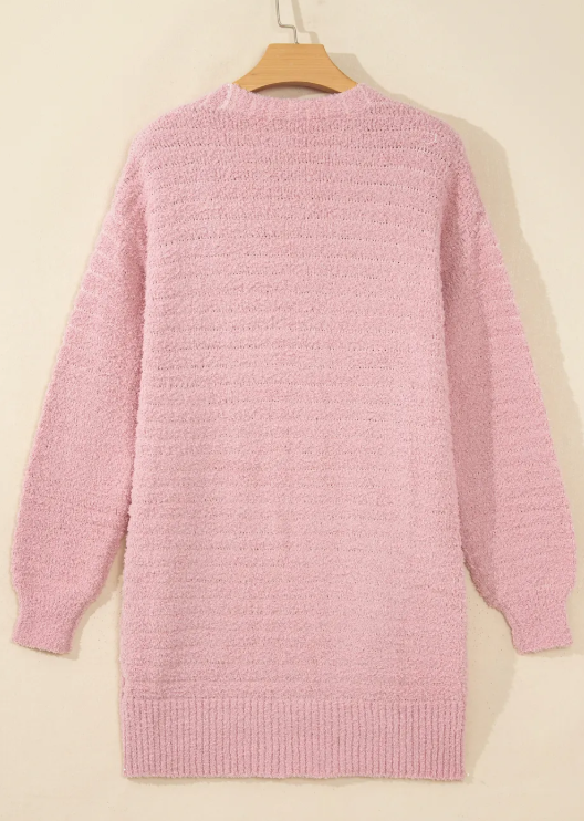 Vivien Light Pink Open Front Soft Fuzzy Ribbed Sweater Cardigan