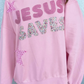 Jesus Saves Pink Patchwork Stars Plaid Unique Floral Letters Baggy Sweatshirt