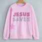 Jesus Saves Pink Patchwork Stars Plaid Unique Floral Letters Baggy Sweatshirt