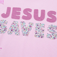 Jesus Saves Pink Patchwork Stars Plaid Unique Floral Letters Baggy Sweatshirt