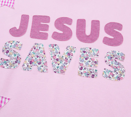 Jesus Saves Pink Patchwork Stars Plaid Unique Floral Letters Baggy Sweatshirt