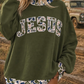 Jesus Four Leaf Clover Western Contrast Detail Letter Graphic Baggy Sweatshirt