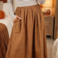 Mady Brown Stripe Ribbed Knit Long Sleeve Bodice Contrast Patchwork Flared Dress