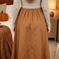 Mady Brown Stripe Ribbed Knit Long Sleeve Bodice Contrast Patchwork Flared Dress