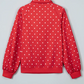 Lunette Red Polka Dot Print Metal Button Collar Casual Pullover Sweatshirt