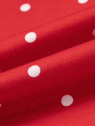 Lunette Red Polka Dot Print Metal Button Collar Casual Pullover Sweatshirt