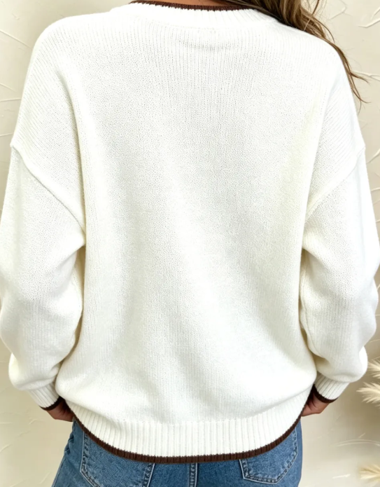 Jolena Pumpkin Pattern Casual Pullover Sweater