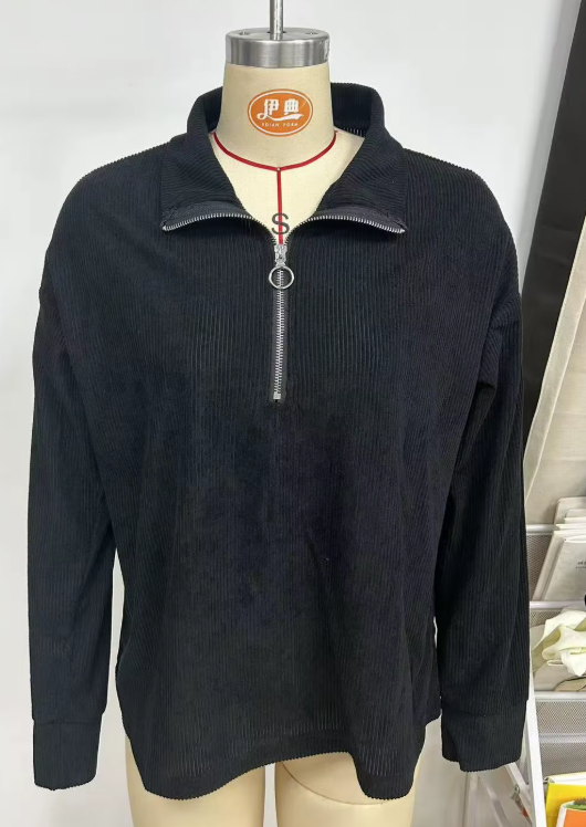 Anastasia Black Ribbed Half‑Zip Pullover