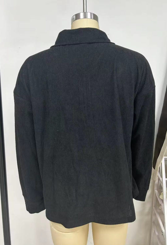 Anastasia Black Ribbed Half‑Zip Pullover