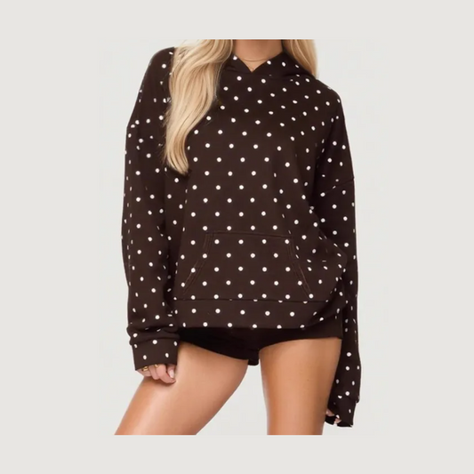 Clare Chocolate Polka‑Dot Cozy Hoodie