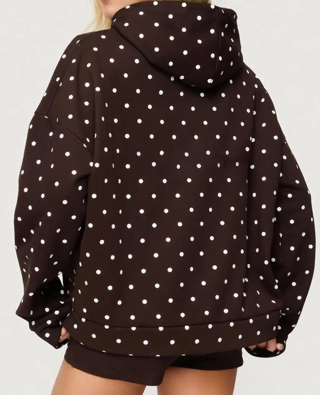 Clare Chocolate Polka‑Dot Cozy Hoodie