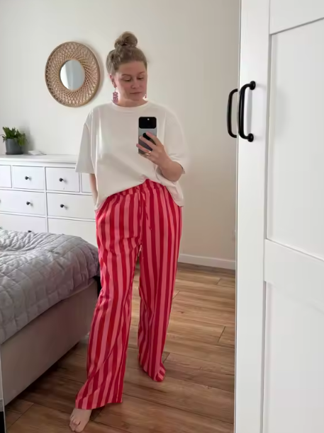 Robelle Red Wide‑Leg Vertical Stripe Pants