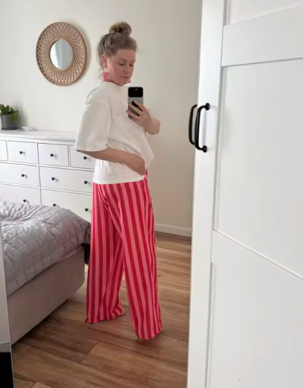 Robelle Red Wide‑Leg Vertical Stripe Pants