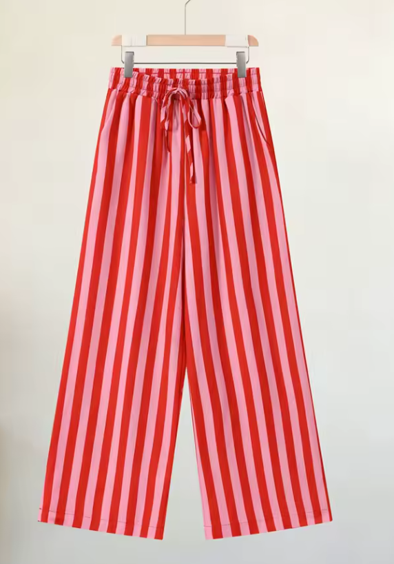 Robelle Red Wide‑Leg Vertical Stripe Pants