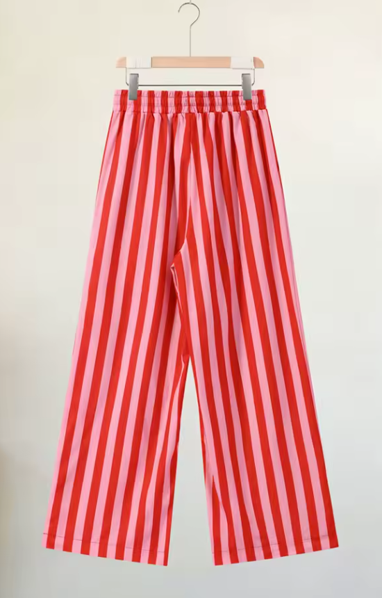 Robelle Red Wide‑Leg Vertical Stripe Pants