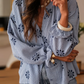 Morticia Blue Drop Shoulder Button Up Blouse