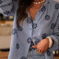 Morticia Blue Drop Shoulder Button Up Blouse