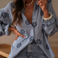Morticia Blue Drop Shoulder Button Up Blouse