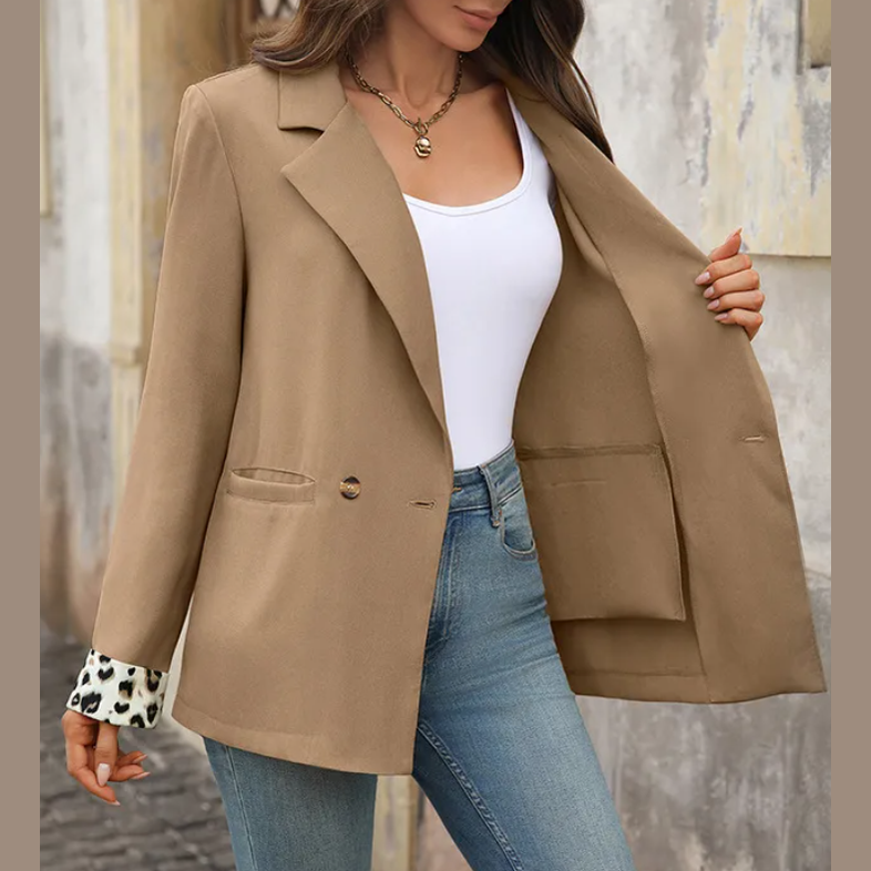 Evalee Chic Leopard‑Cuff Blazer