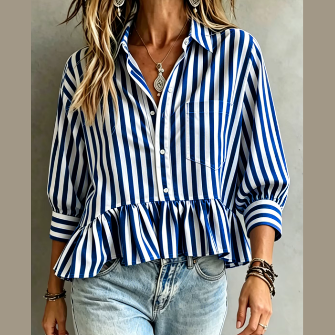 Fredrica Blue Stripe Peplum Blouse