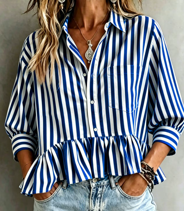 Fredrica Blue Stripe Peplum Blouse