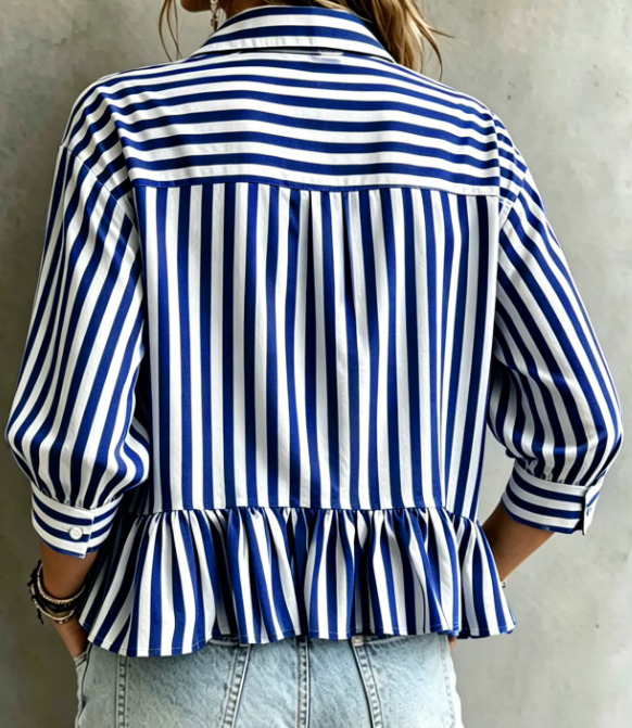 Fredrica Blue Stripe Peplum Blouse