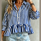 Fredrica Blue Stripe Peplum Blouse