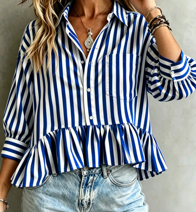 Fredrica Blue Stripe Peplum Blouse