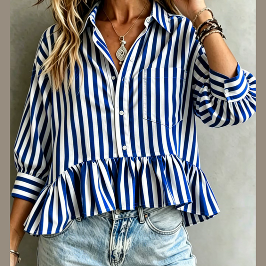 Fredrica Blue Stripe Peplum Blouse