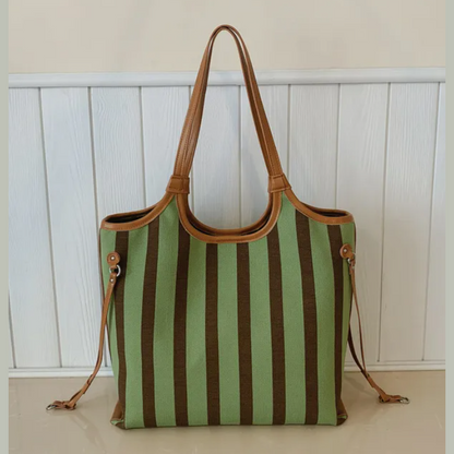 Hollie Green Vertical Stripe Tote