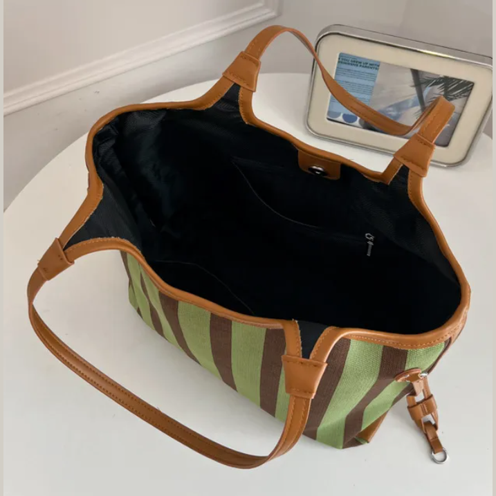Hollie Green Vertical Stripe Tote