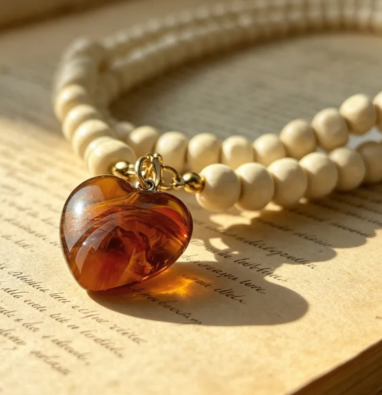 Beaded Necklace With Heart Pendant - 5 Colors