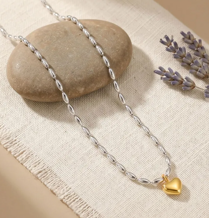 Oval Bead Necklace Featuring Heart Accent