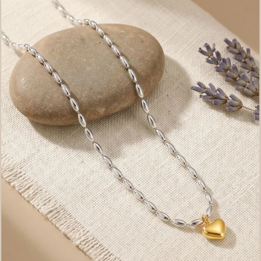 Oval Bead Necklace Featuring Heart Accent
