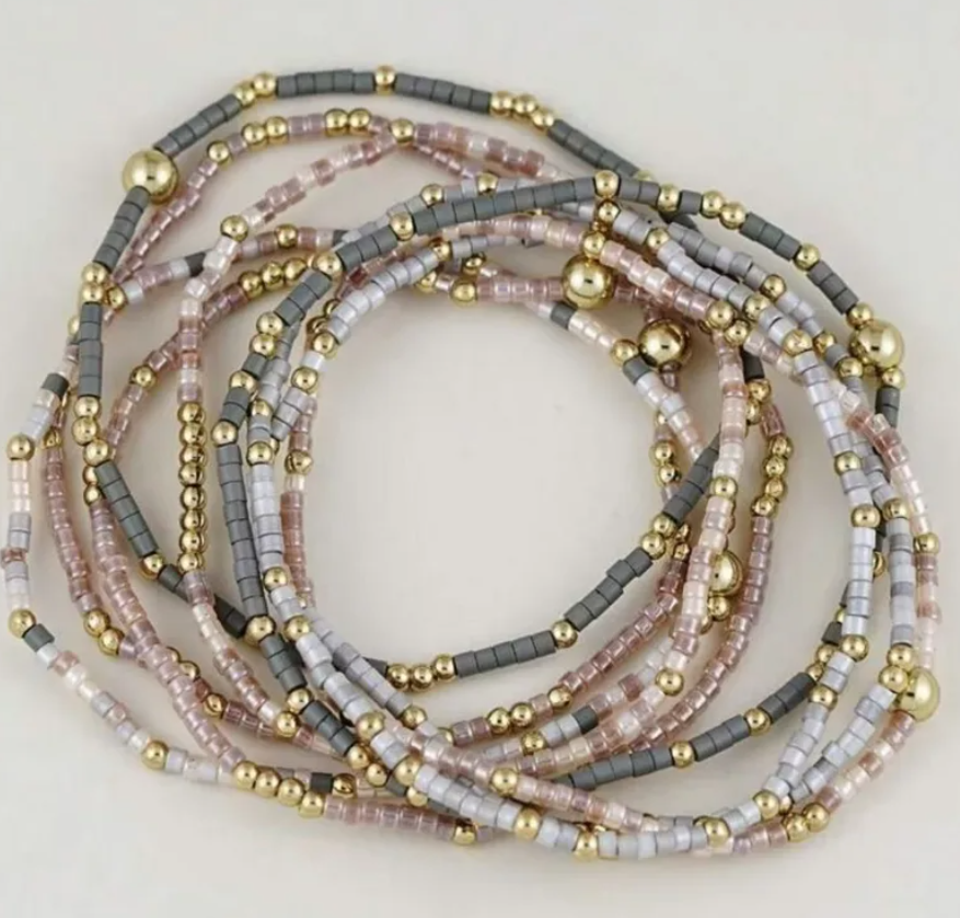 9 Pc. Multi‑Strand Metallic Accent Bracelet Stack