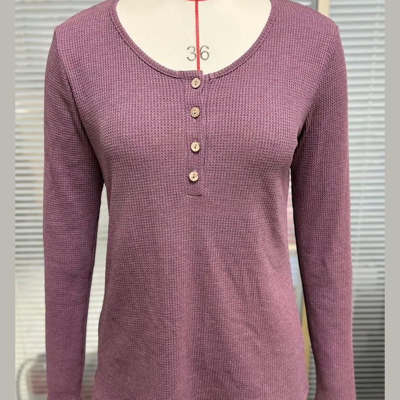 Lenora Mauve Waffle‑Knit Long Sleeve Top