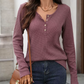 Lenora Mauve Waffle‑Knit Long Sleeve Top