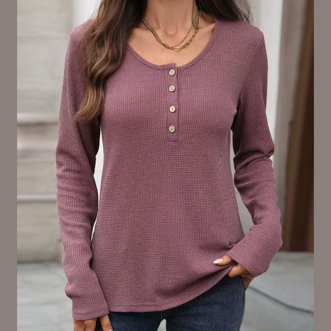 Lenora Mauve Waffle‑Knit Long Sleeve Top