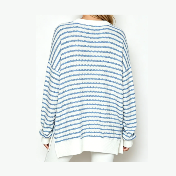 Corby Light Blue Striped Oversized Textured Top