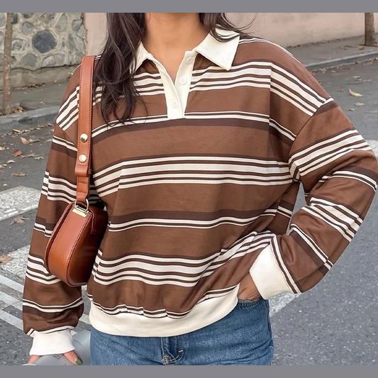 Dasha Timeless Brown‑Stripe Polo