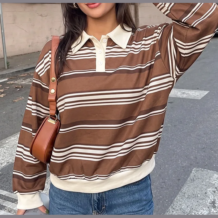 Dasha Timeless Brown‑Stripe Polo