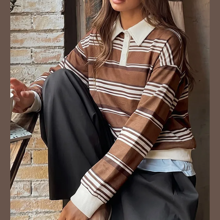 Dasha Timeless Brown‑Stripe Polo