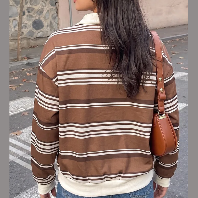 Dasha Timeless Brown‑Stripe Polo