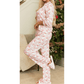 Pink Santa Claus Striped Print Loose Fit Two Piece Lounge Set