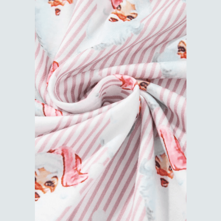 Pink Santa Claus Striped Print Loose Fit Two Piece Lounge Set