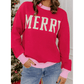 Merry Red Drop Shoulder Round Neck Letter Print Colorblock Sweater