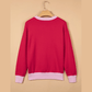 Merry Red Drop Shoulder Round Neck Letter Print Colorblock Sweater