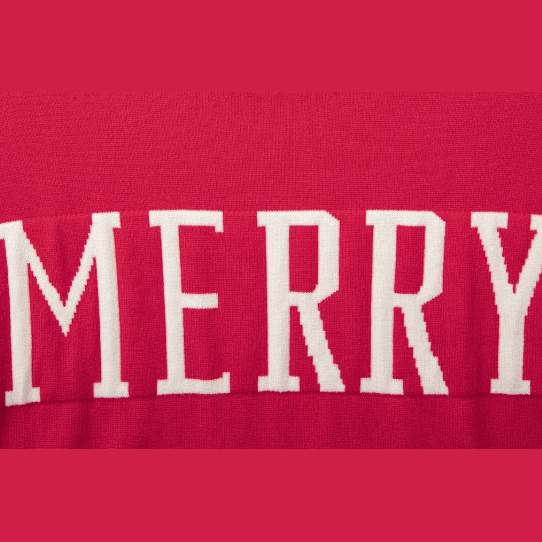 Merry Red Drop Shoulder Round Neck Letter Print Colorblock Sweater