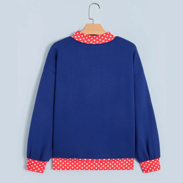 Jolly Polka Dot Letter Print Contrast Trim Mock Neck Sweatshirt