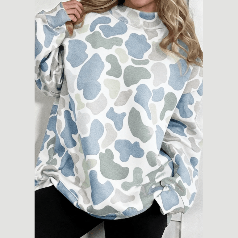 Adara Blue Camouflage Western Style Pullover Sweatshirt
